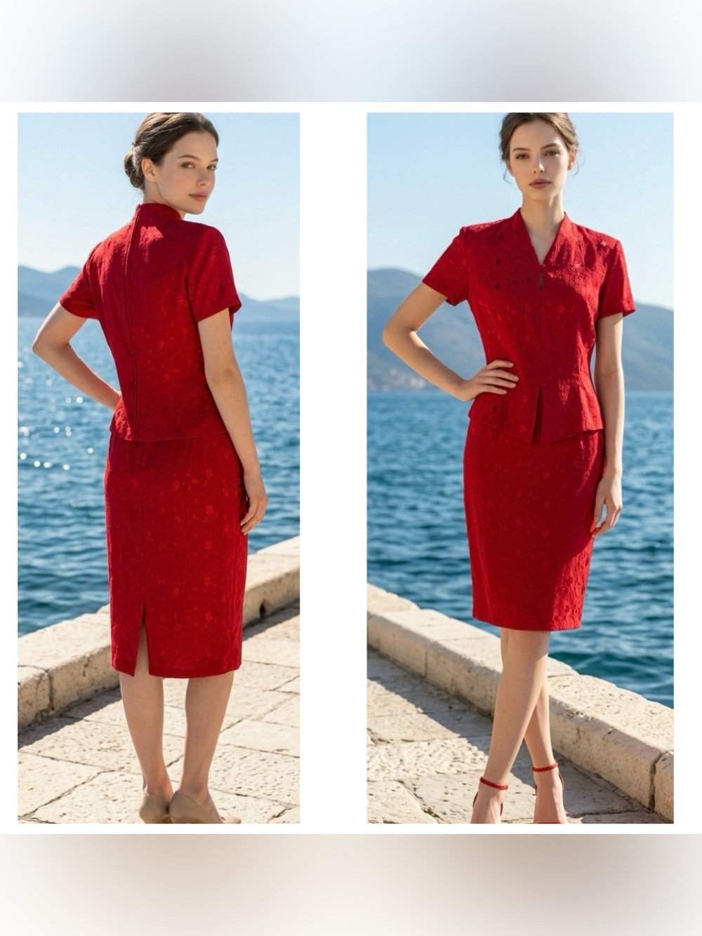 DRESSBARN Vintage Women’s Sz 10 Asian  inspired layer Satin look Red Dress